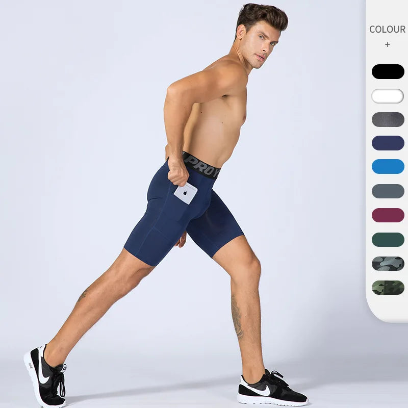 Men's Compression Shorts With Phone Pocket Fitness Yoga Running Gym Workout Compression Short Tights