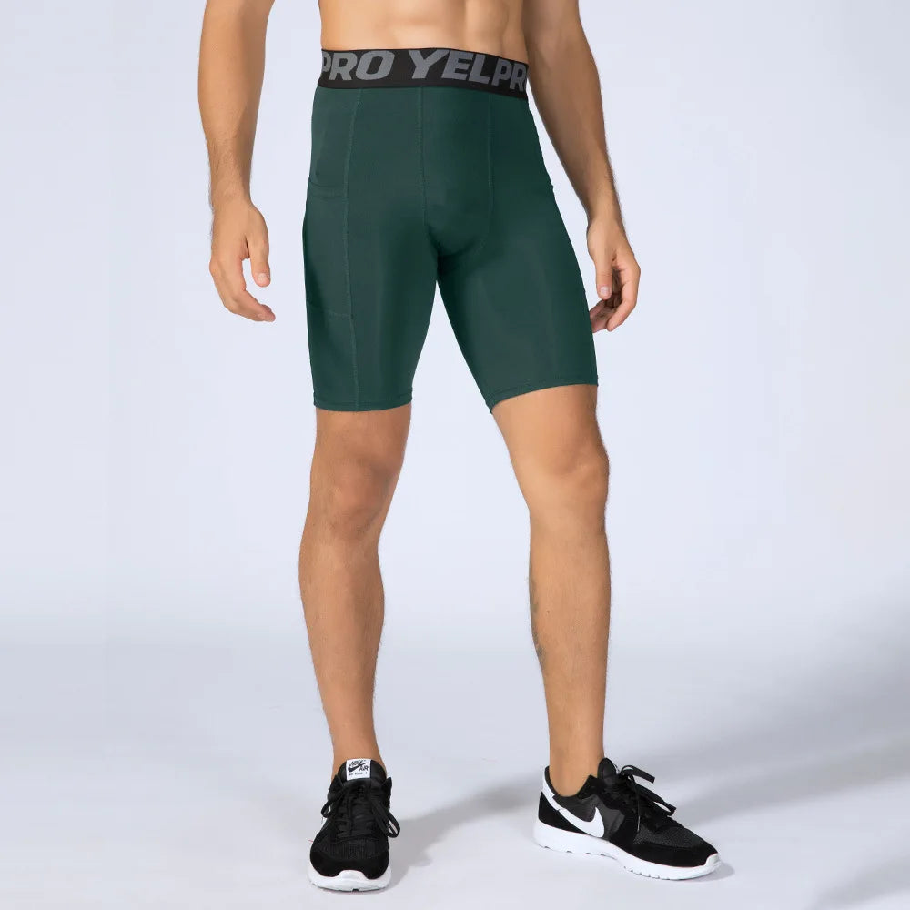 Men's Compression Shorts With Phone Pocket Fitness Yoga Running Gym Workout Compression Short Tights