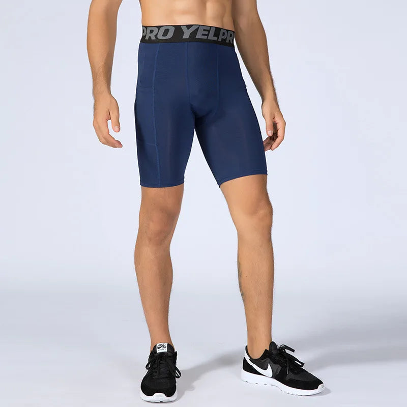 Men's Compression Shorts With Phone Pocket Fitness Yoga Running Gym Workout Compression Short Tights