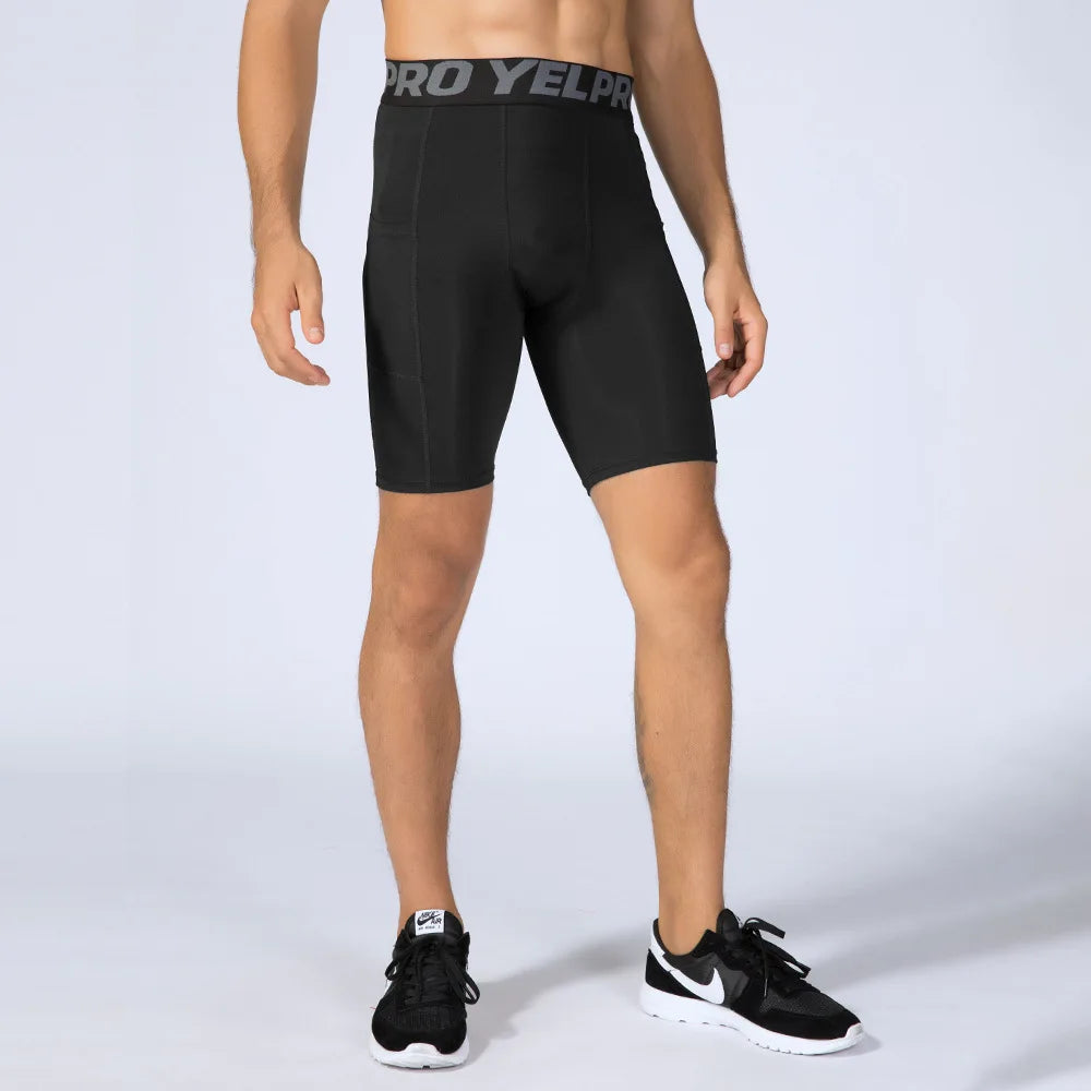Men's Compression Shorts With Phone Pocket Fitness Yoga Running Gym Workout Compression Short Tights
