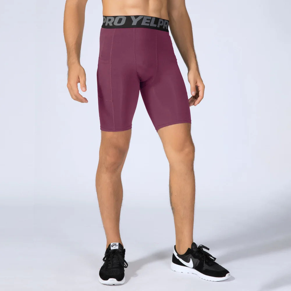 Men's Compression Shorts With Phone Pocket Fitness Yoga Running Gym Workout Compression Short Tights