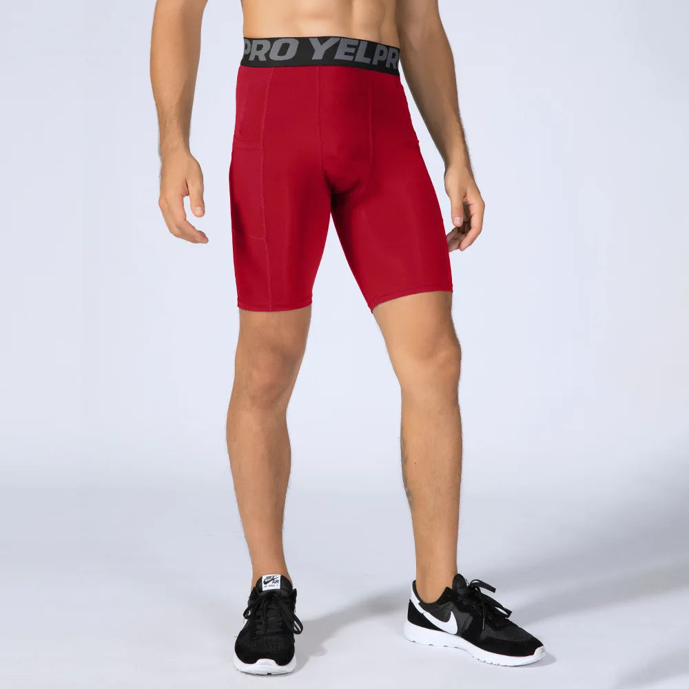 Men's Compression Shorts With Phone Pocket Fitness Yoga Running Gym Workout Compression Short Tights