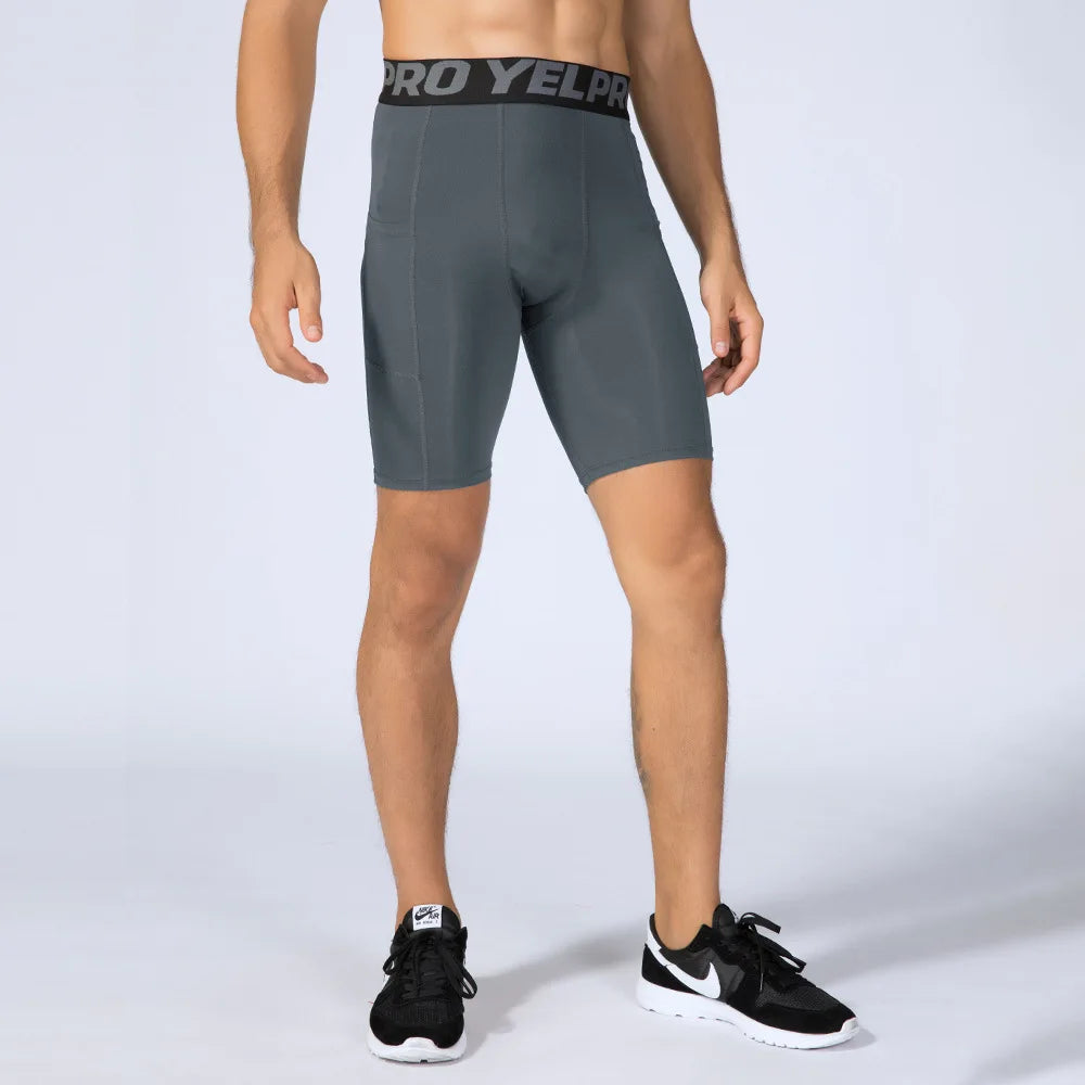 Men's Compression Shorts With Phone Pocket Fitness Yoga Running Gym Workout Compression Short Tights