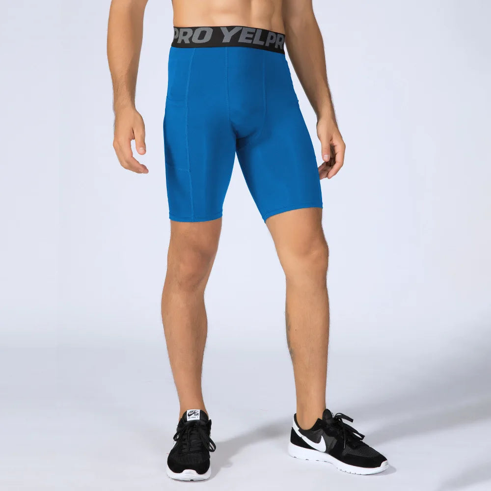 Men's Compression Shorts With Phone Pocket Fitness Yoga Running Gym Workout Compression Short Tights
