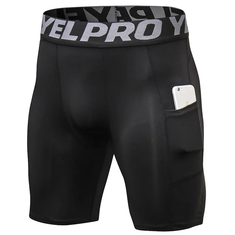 Men's Compression Shorts With Phone Pocket Fitness Yoga Running Gym Workout Compression Short Tights