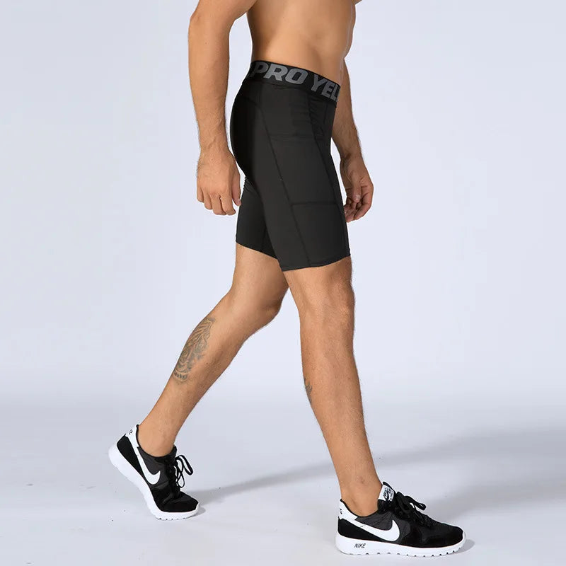 Men's Compression Shorts With Phone Pocket Fitness Yoga Running Gym Workout Compression Short Tights