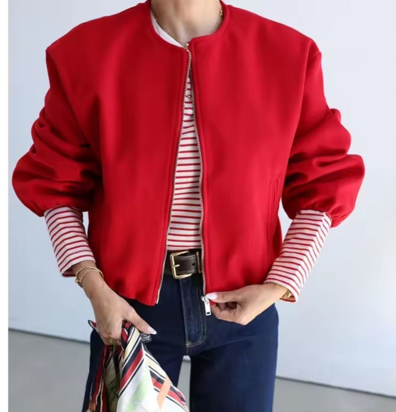 Red Zipper Bomber Jackets for Women Soft Cropped Jackets Woman 2025 Long Sleeve Woman's Sports Jacket New in Outerwears