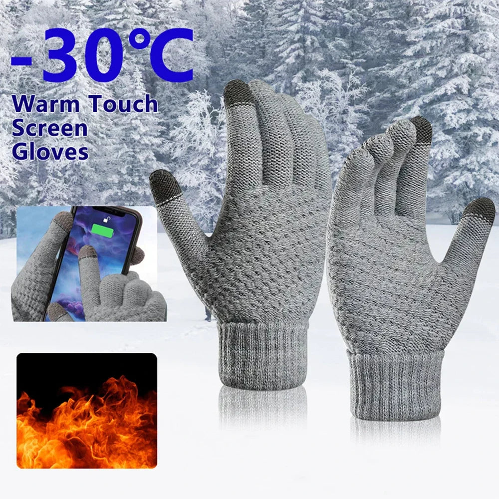 Winter Warm Set Hat and Gloves Winter Accessories Balaclava Cap Men's Sports Touchscreen Faux Cashmere Gloves Cold Weather Gear