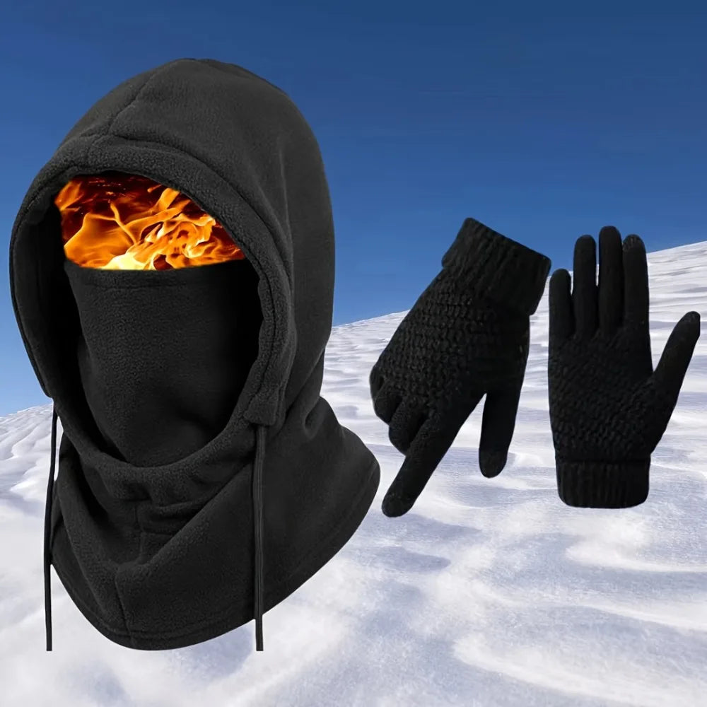 Winter Warm Set Hat and Gloves Winter Accessories Balaclava Cap Men's Sports Touchscreen Faux Cashmere Gloves Cold Weather Gear