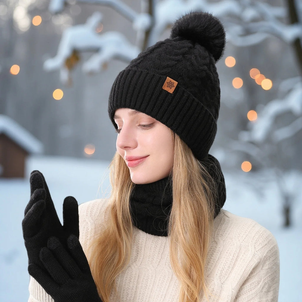 Winter 3-Piece Set: Hat, Scarf & Gloves. Warm, Thickened, Fashionable. Perfect for Outdoor Activities & Daily Use.