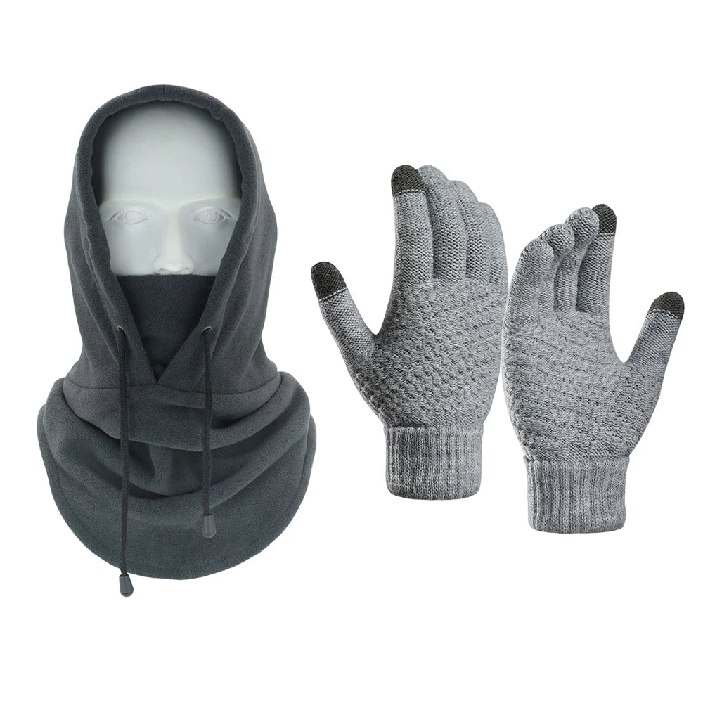 Winter Warm Set Hat and Gloves Winter Accessories Balaclava Cap Men's Sports Touchscreen Faux Cashmere Gloves Cold Weather Gear
