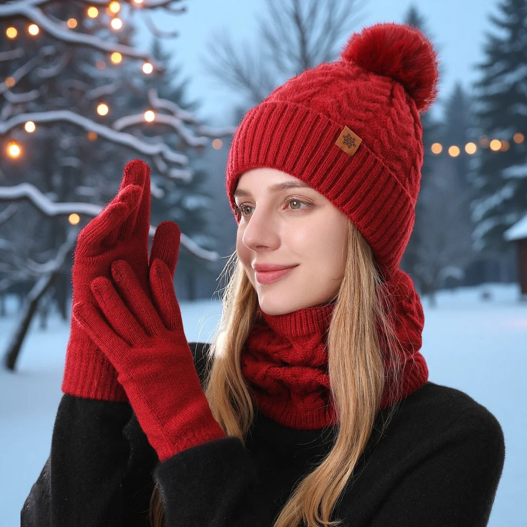 Winter 3-Piece Set: Hat, Scarf & Gloves. Warm, Thickened, Fashionable. Perfect for Outdoor Activities & Daily Use.
