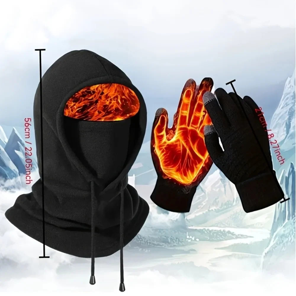 Winter Warm Set Hat and Gloves Winter Accessories Balaclava Cap Men's Sports Touchscreen Faux Cashmere Gloves Cold Weather Gear