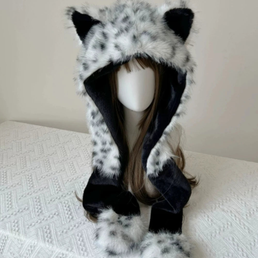 Winter Hat For Women's beanies Y2K  Cute Plush Furry Fox Ears Scarf Hat Two Piece Set Waste Earth Hat Windproof Warm Accessories