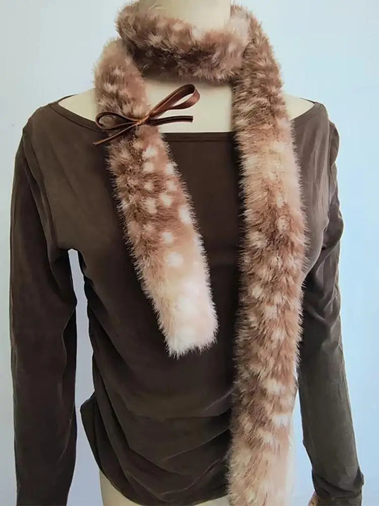 Winter Harajuku Elk Plush Scarf Cute Imitation Reindeer Plush Long Neck Warmer Christmas Warm Scarf New Year Decor Accessories