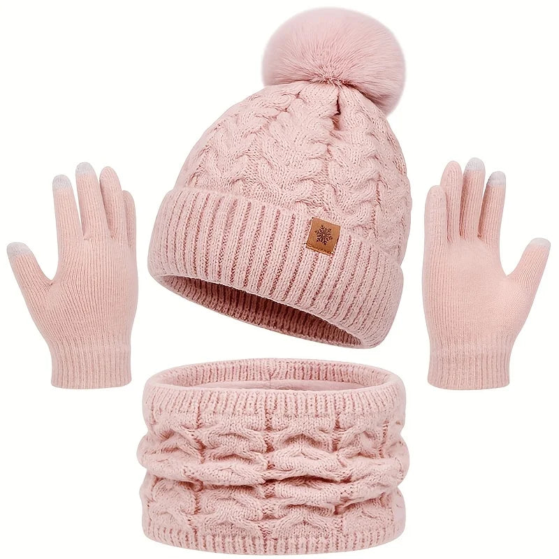 Winter 3-Piece Set: Hat, Scarf & Gloves. Warm, Thickened, Fashionable. Perfect for Outdoor Activities & Daily Use.