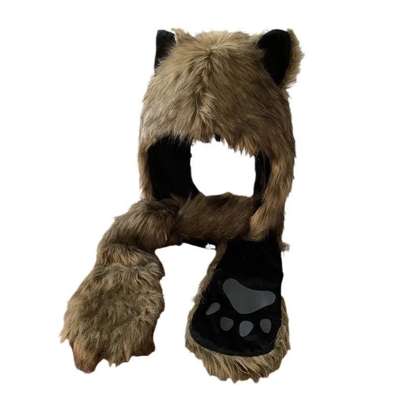 Winter Hat For Women's beanies Y2K  Cute Plush Furry Fox Ears Scarf Hat Two Piece Set Waste Earth Hat Windproof Warm Accessories
