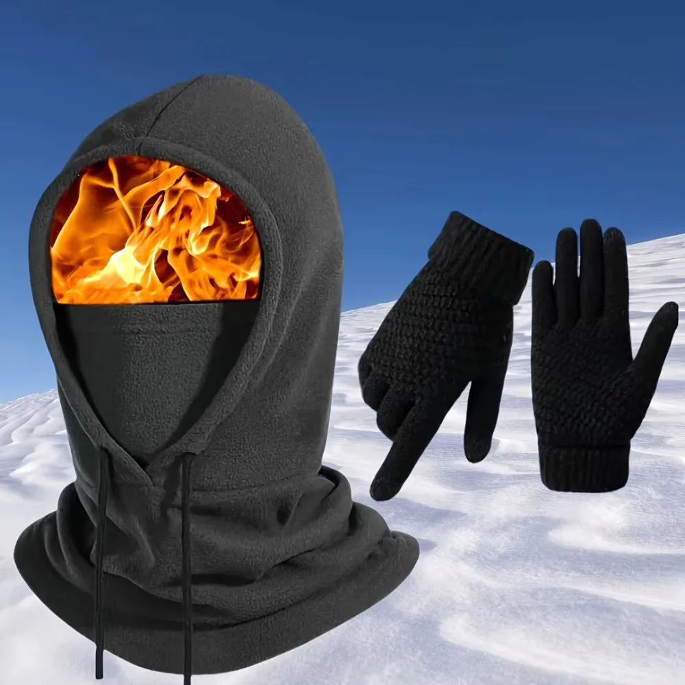 Winter Warm Set Hat and Gloves Winter Accessories Balaclava Cap Men's Sports Touchscreen Faux Cashmere Gloves Cold Weather Gear