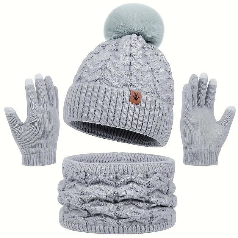 Winter 3-Piece Set: Hat, Scarf & Gloves. Warm, Thickened, Fashionable. Perfect for Outdoor Activities & Daily Use.