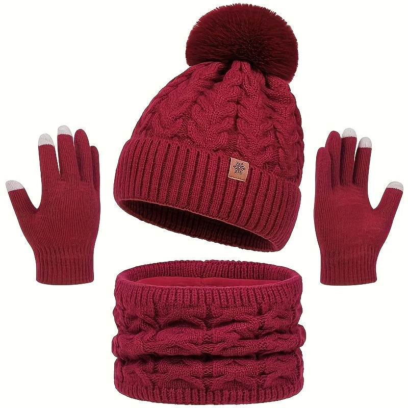 Winter 3-Piece Set: Hat, Scarf & Gloves. Warm, Thickened, Fashionable. Perfect for Outdoor Activities & Daily Use.