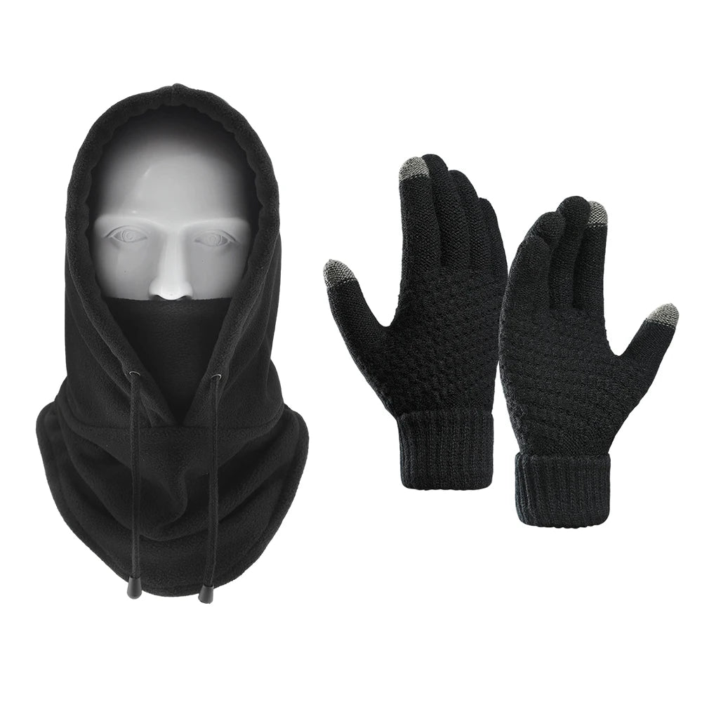 Winter Warm Set Hat and Gloves Winter Accessories Balaclava Cap Men's Sports Touchscreen Faux Cashmere Gloves Cold Weather Gear