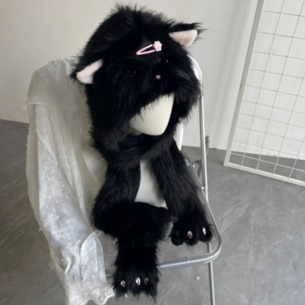 Winter Hat For Women's beanies Y2K  Cute Plush Furry Fox Ears Scarf Hat Two Piece Set Waste Earth Hat Windproof Warm Accessories