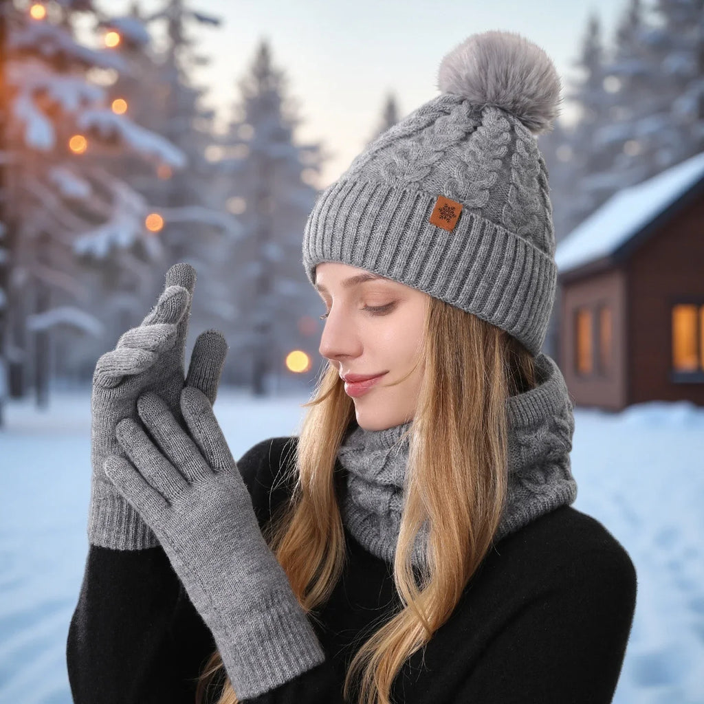 Winter 3-Piece Set: Hat, Scarf & Gloves. Warm, Thickened, Fashionable. Perfect for Outdoor Activities & Daily Use.