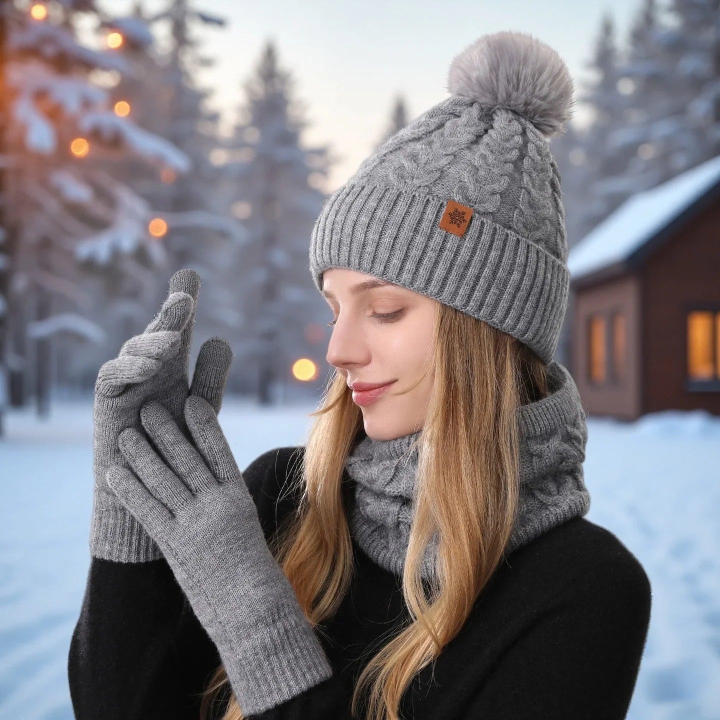 Winter 3-Piece Set: Hat, Scarf & Gloves. Warm, Thickened, Fashionable. Perfect for Outdoor Activities & Daily Use.