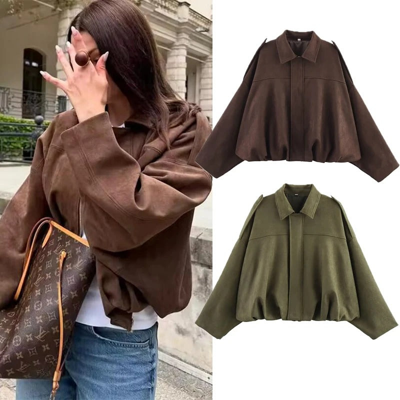 TFMLN Autumn Women Fashion Bomber Jackets Casual Soft Lantern Long Sleeve Oversized Coat Female Short Zipper Outwear ﻿