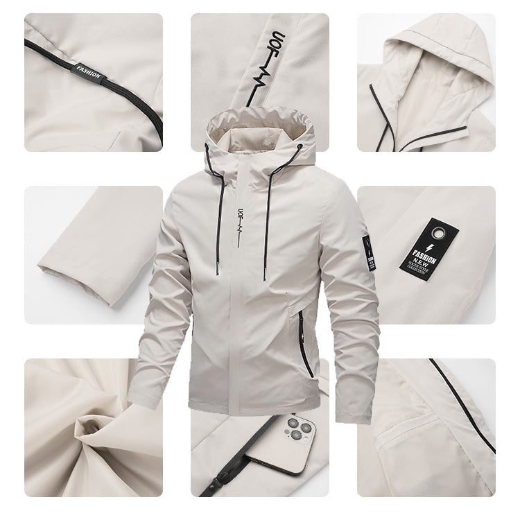 2025 Men's Trendy Stand Collar Hooded Jacket Korean Style Windbreaker for Spring Autumn Casual Outerwear