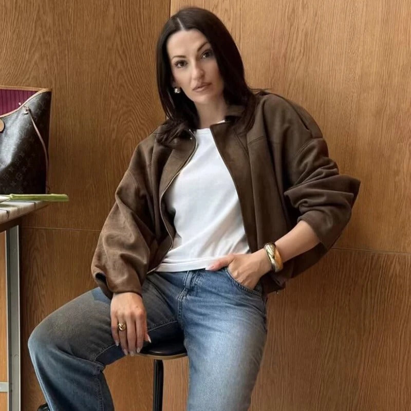 TFMLN Autumn Women Fashion Bomber Jackets Casual Soft Lantern Long Sleeve Oversized Coat Female Short Zipper Outwear ﻿