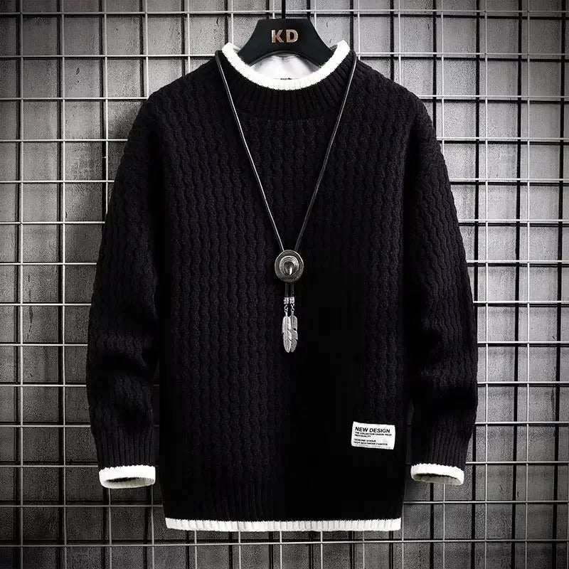 2022 Autumn/winter Trendy Korean Style Loose Fit Knitted Sweater For Men Casual Lazy Line Clothes Jacket Hong Kong Style