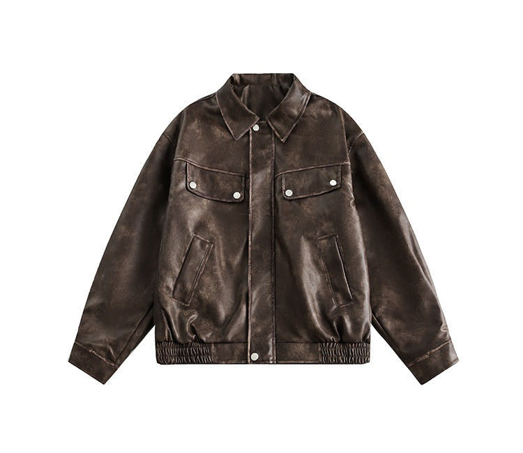 2025 Fall New Men's Genuine Leather Lapel Jacket Casual Stand Long Fashionable Silhouette Structured Drop Shoulder Unisex Coat